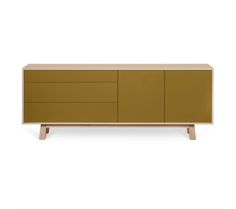 Buffet Bas 2 Portes+3 Tiroirs 160 Cm, En Frêne