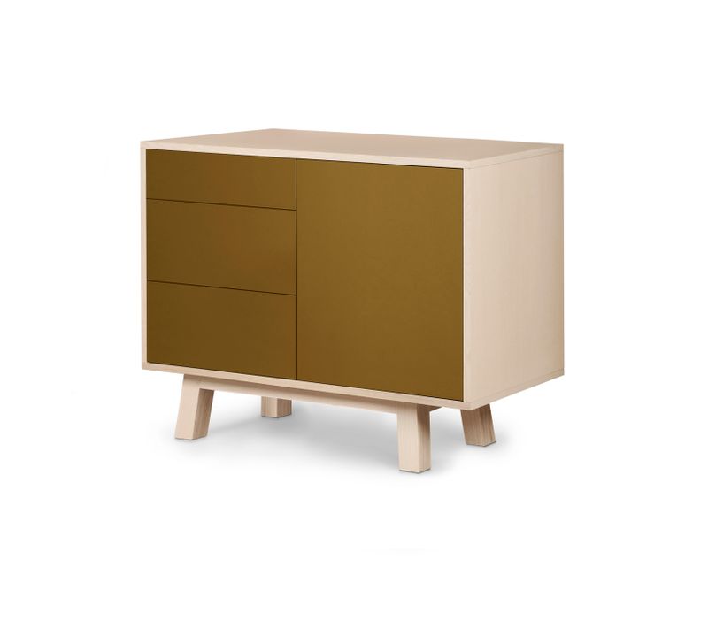 Buffet Bas 1 Porte 3 Tiroirs 100 Cm, En Frêne