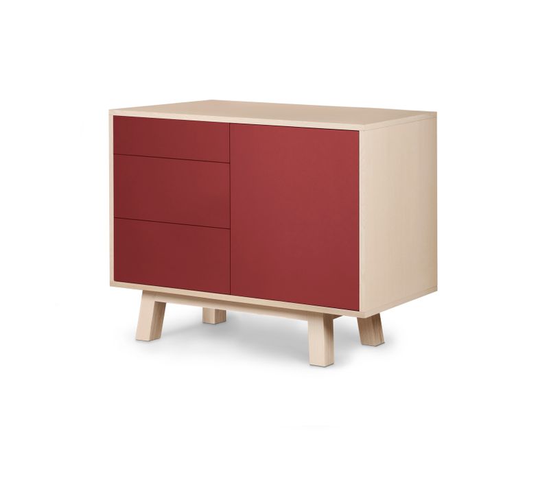 Buffet Bas 1 Porte 3 Tiroirs 100 Cm, En Frêne