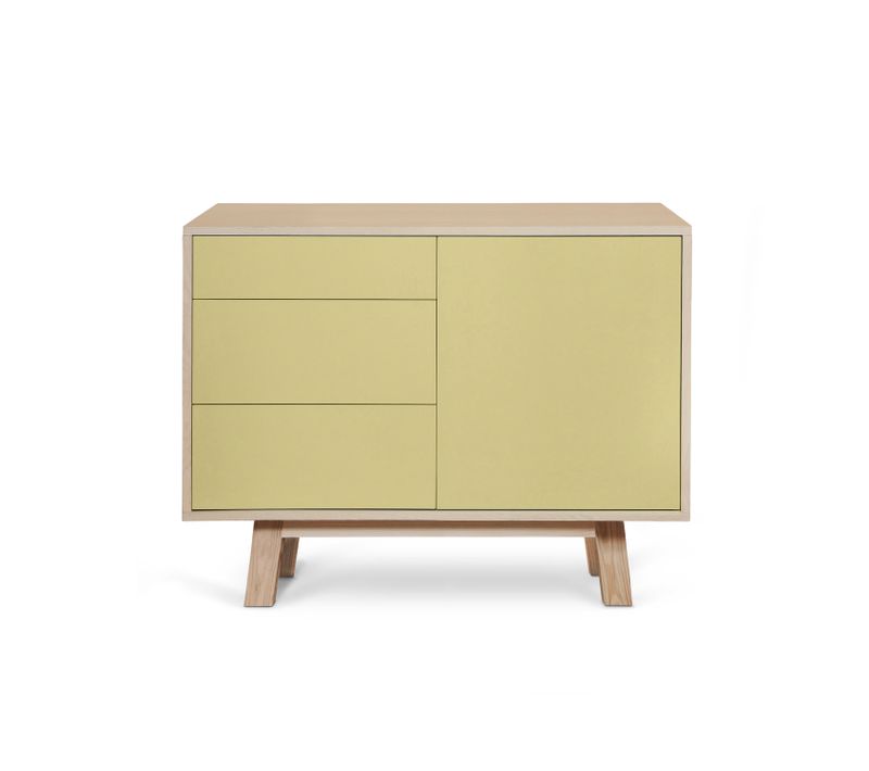 Buffet Bas 1 Porte 3 Tiroirs 100 Cm, En Frêne