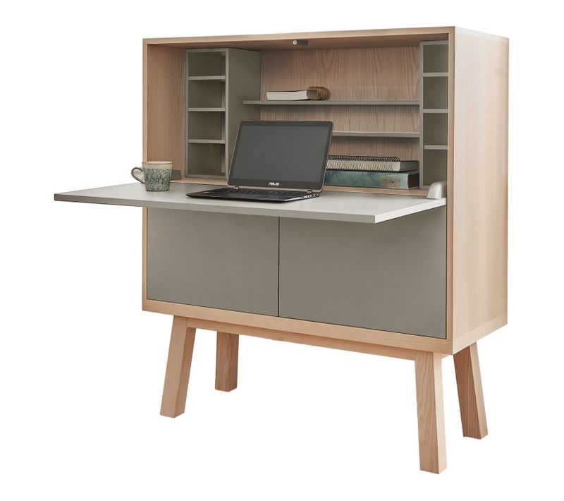 Bureau Secrétaire Avec Rangement, 120 Cm De Large, En Frêne