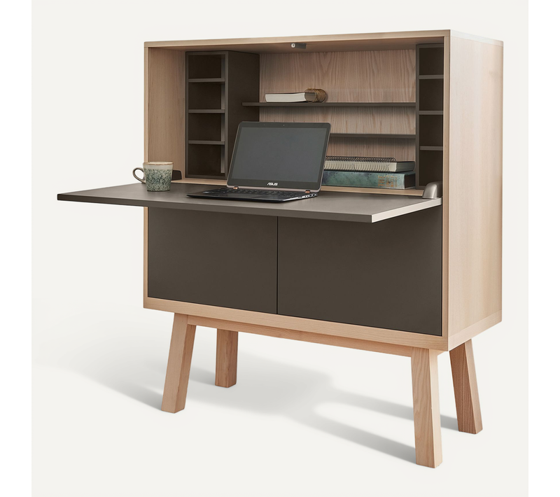 Bureau Secrétaire Avec Rangement, 120 Cm De Large, En Frêne