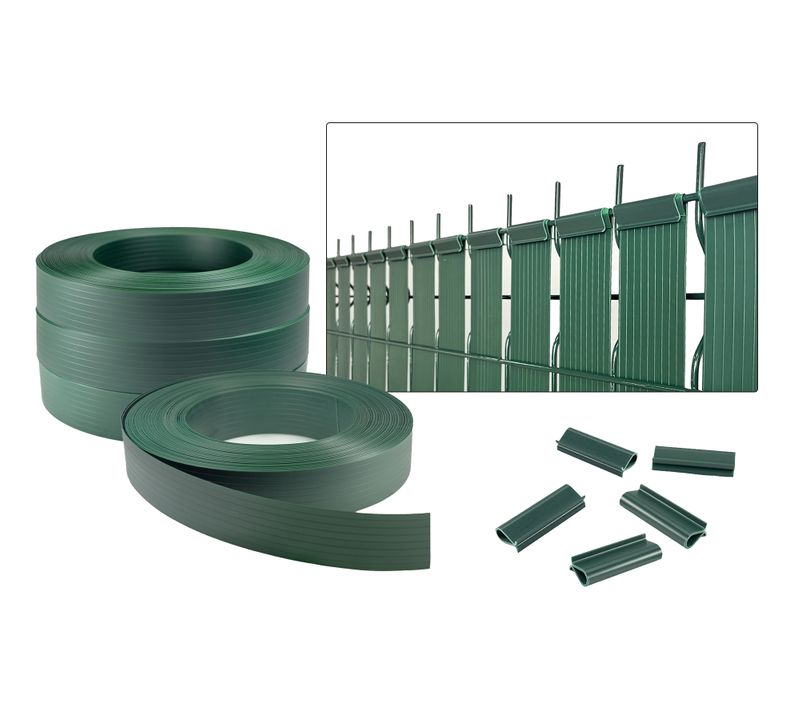 Lames Pvc Souple Occultation En Rouleau Baldo 400m L.46mm Vert - Avec Clips Et Profil