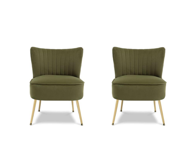 Lot De 2 Fauteuils Cocktail Judith Velours Vert Olive