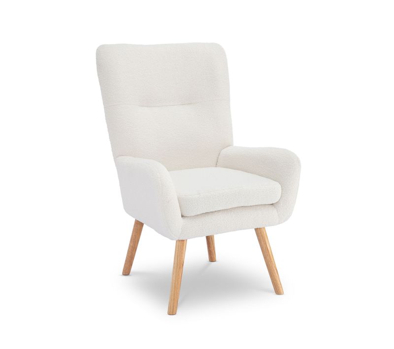 Fauteuil Scandinave Moderne Gaïa Tissu Bouclette Blanc