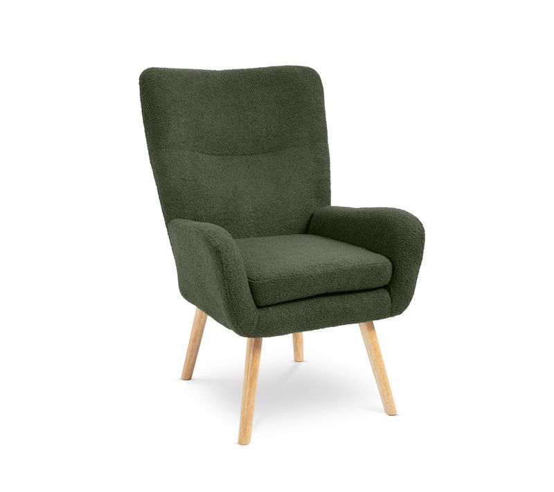 Fauteuil Scandinave Moderne Gaïa Tissu Bouclette Kaki