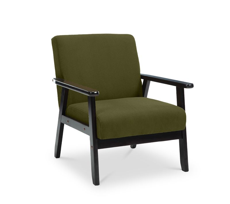 Fauteuil En Bois Vintage Erik Velours Côtelé Vert Foncé