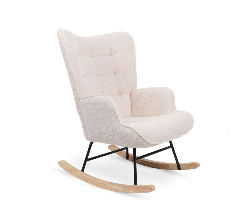 Fauteuil à Bascule Scandinave Luna Bouclette Beige Avec Surpiqûres