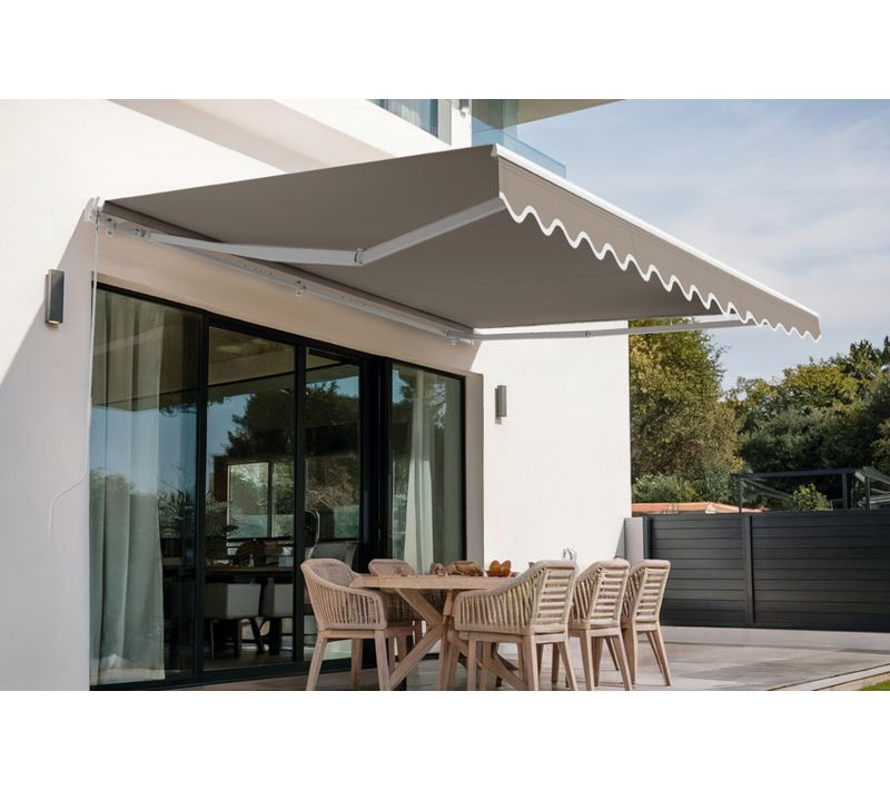 Store Banne Monobloc Structure Blanche Vecchio 3x2,5m Toile Taupe