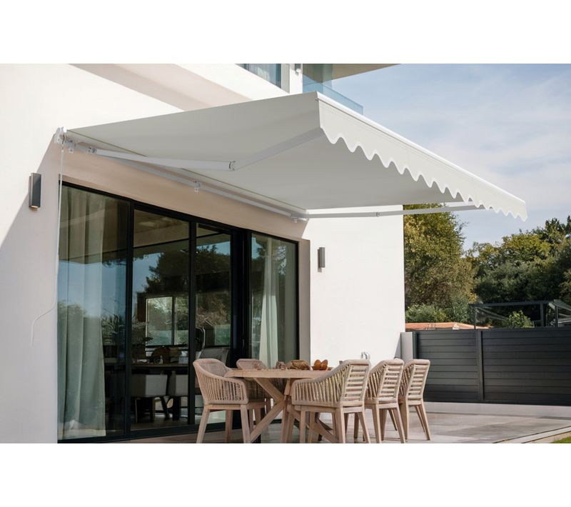 Store Banne Monobloc Structure Blanche Vecchio 4x3m Toile Beige