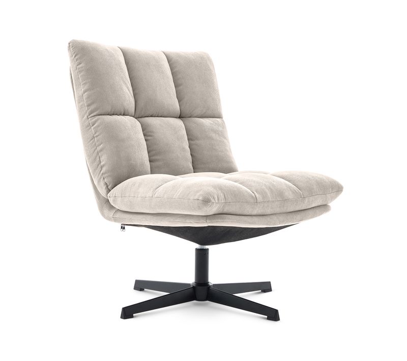 Fauteuil Pivotant 360° Velours Côtelé Beige Pied Métal Noir Tao