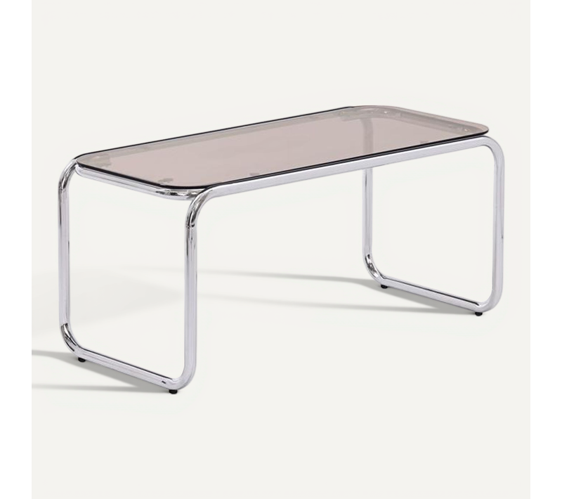 Table Basse Rétro 90cm Verre Trempé Marron Et Structure Chromée Amaya