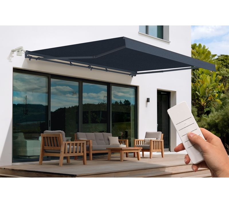 Store Banne Semi-coffre Motorisé Fazzio 5x3m - Toile Premium 320g/m² Gris