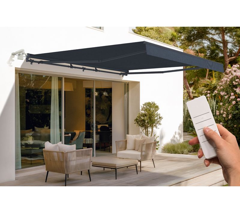 Store Banne Semi-coffre Motorisé Fazzio 4x3m - Toile Premium 320g/m² Gris