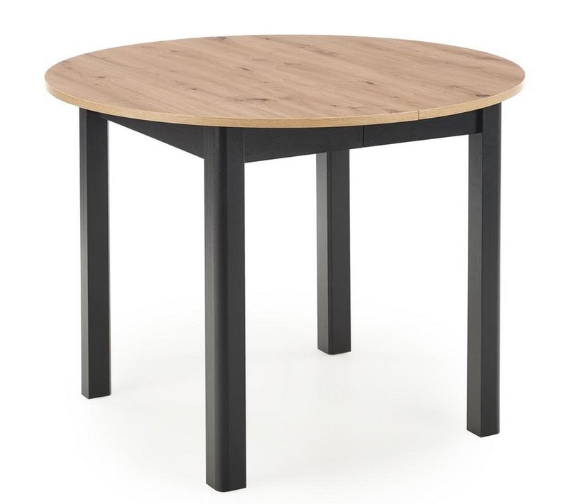 Table à Manger Ronde Industrielle Extensible Avec Plateau Aspect Chêne Et Pieds Noir Carene