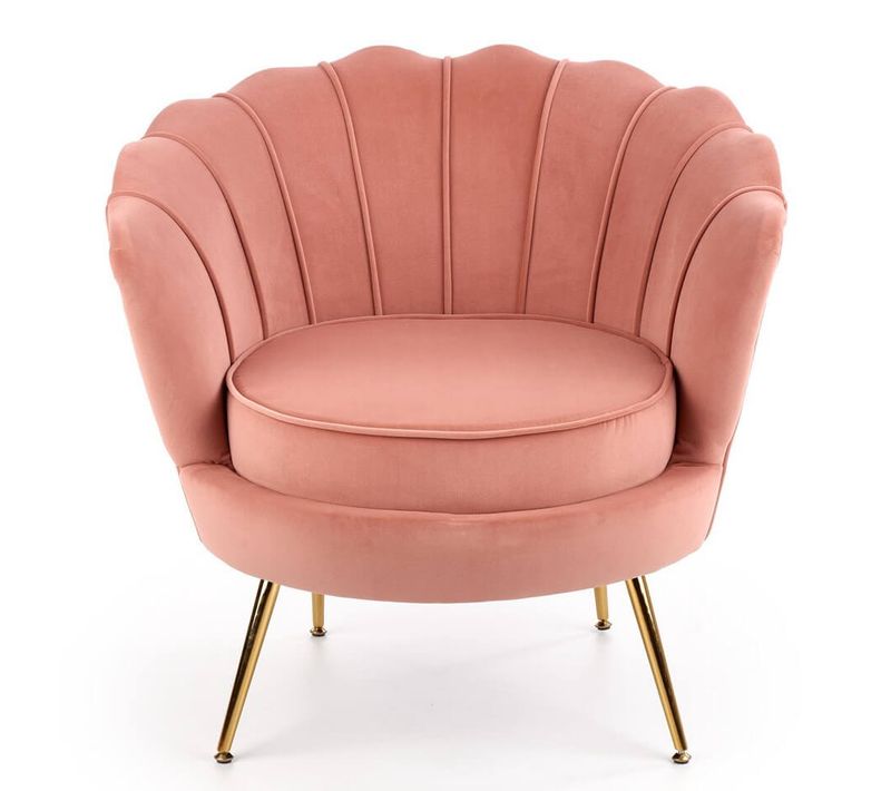 Fauteuil Coquillage En Velours Rose Avec Pieds En Métal Caprica