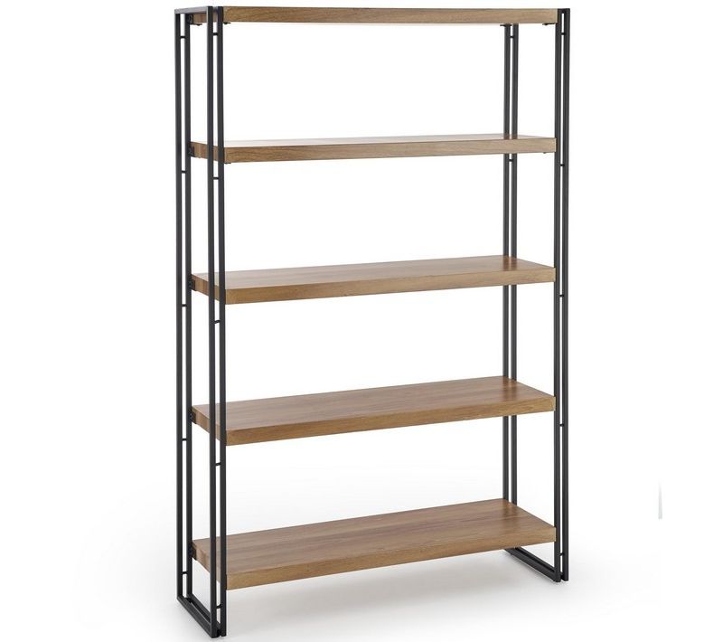 Bibliothèque 100x155 Cm Style Chêne Doré Et Acier Noir Aqua