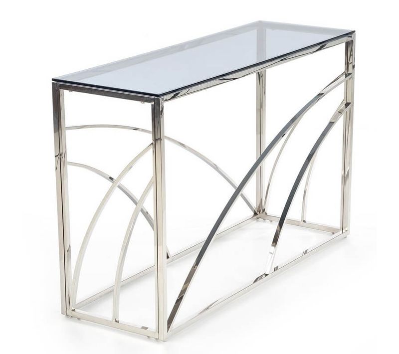 Console 120 X 40 Cm Avec Structure En Métal Chromé Et Plateau En Verre Fumé Sochic