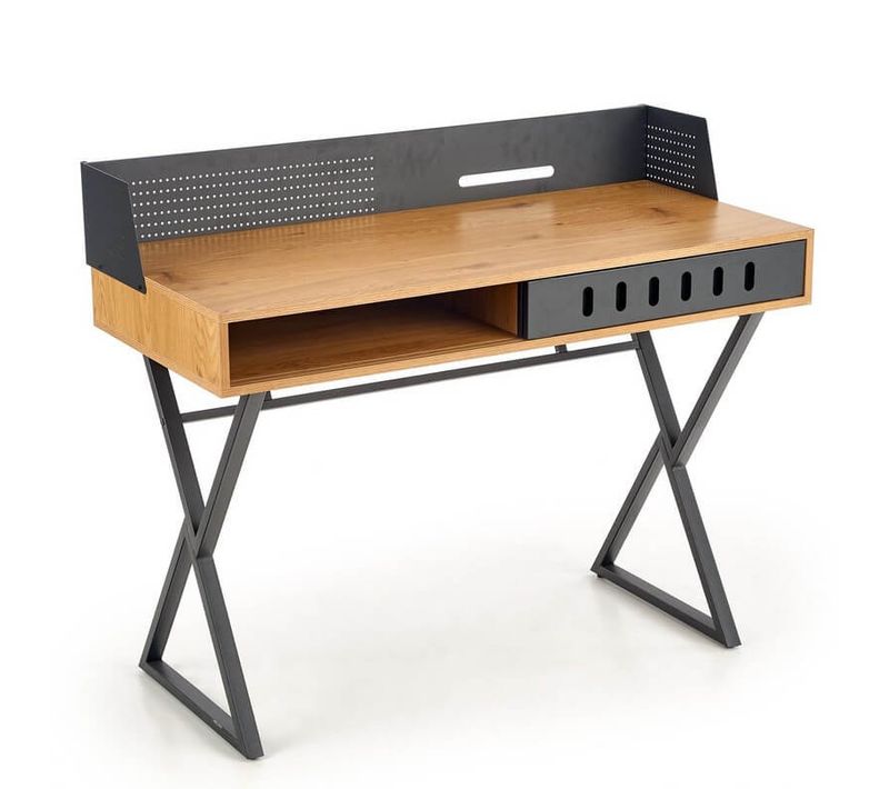Bureau Style Industriel 110 X 50 Cm Aspect Chêne Doré Et Métal Noir Worker