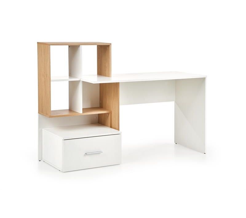 Bureau Blanc Et Aspect Chêne Avec Grand Tiroir Et étagères Stand