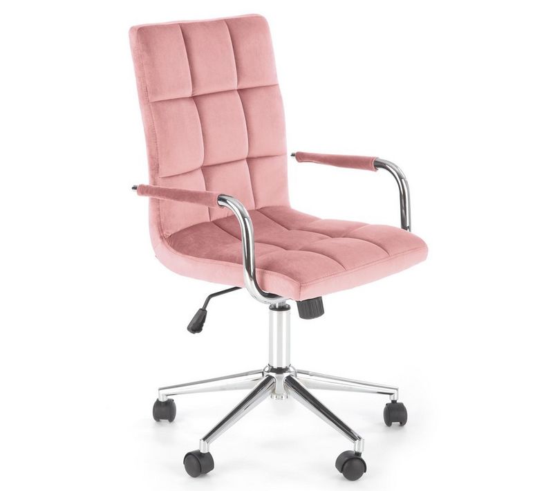 Siège De Bureau Enfant En Velours Rose Avec Structure En Métal Chromé Mac