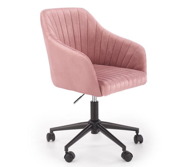Chaise De Bureau Enfant Avec Accoudoirs En Velours Rose Avec Piètement Noir
