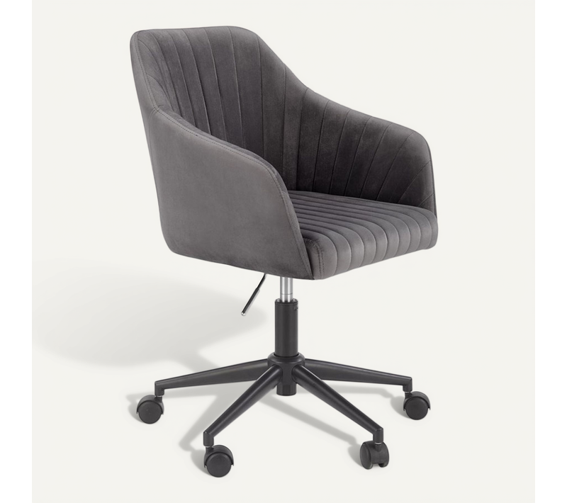 Fauteuil De Bureau Enfant Avec Accoudoirs En Velours Gris Avec Piètement Noir à Roulettes Ezra
