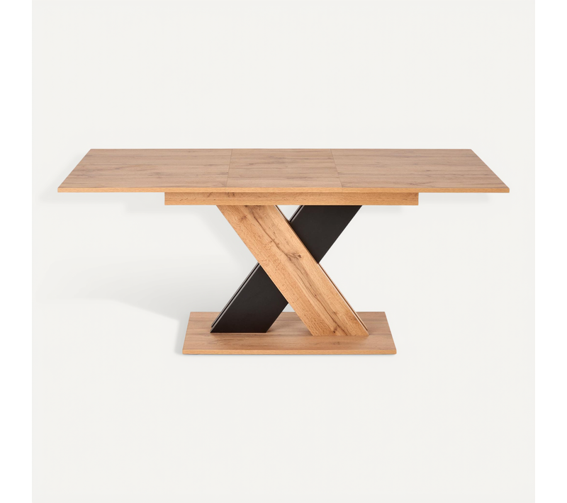 Table De Salle à Manger Extensible Avec Pied Central Bicolore Et Plateau Aspect Chêne Apodis