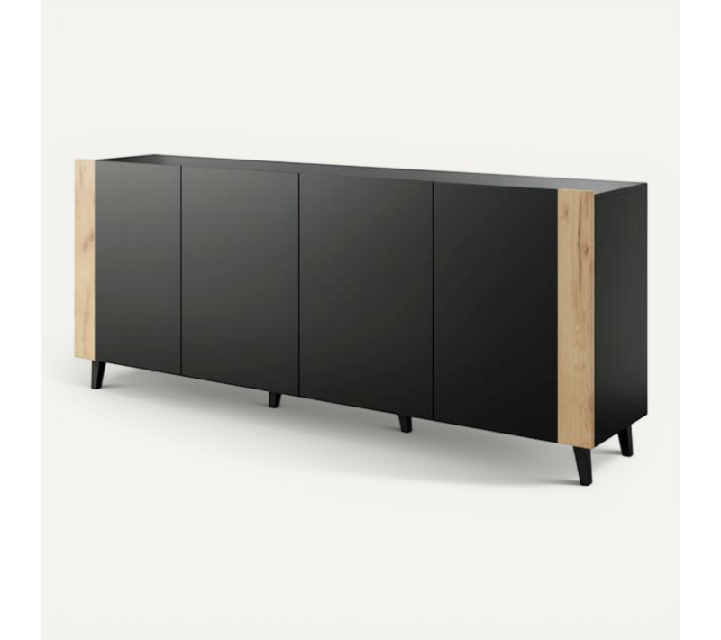 Buffet Design Noir Mat + Bois 200 Cm Tempo