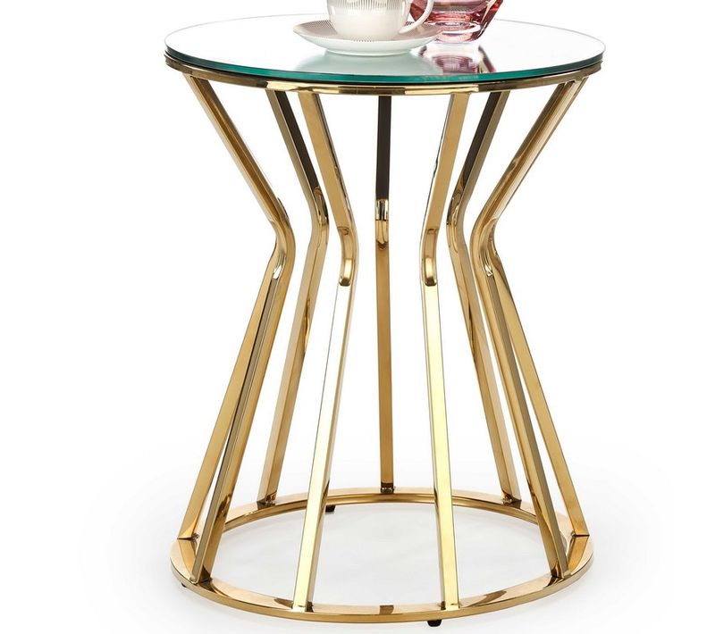 Table Ronde 45 Cm Avec Plateau En Verre Et Structure En Métal Idoya 2