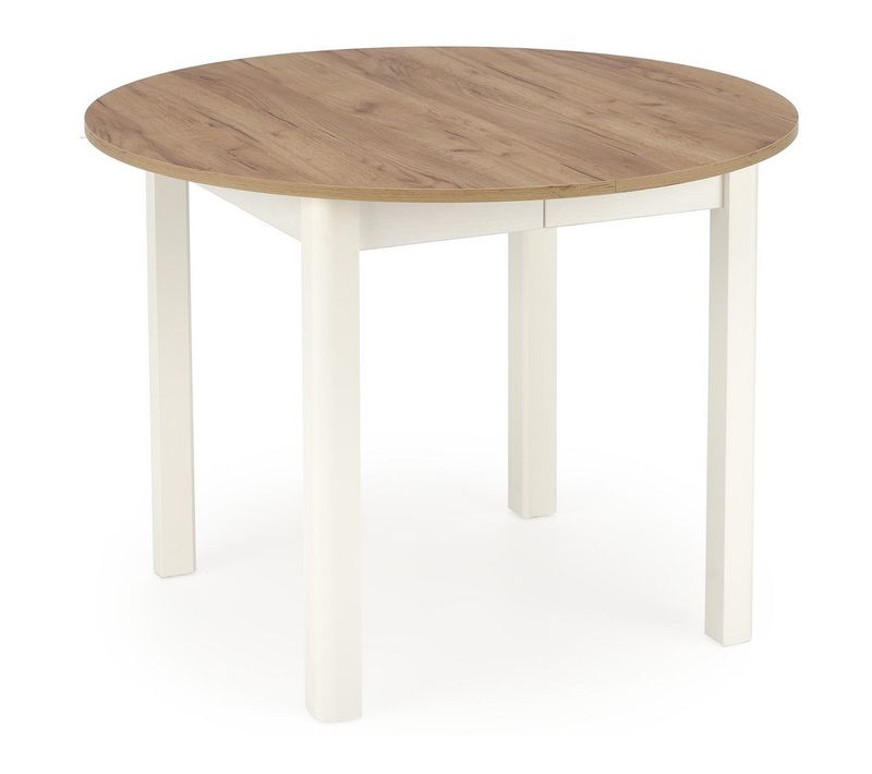 Table à Manger Ronde 100cm Extensible Avec Plateau Aspect Chêne Et Pieds Blancs Carene