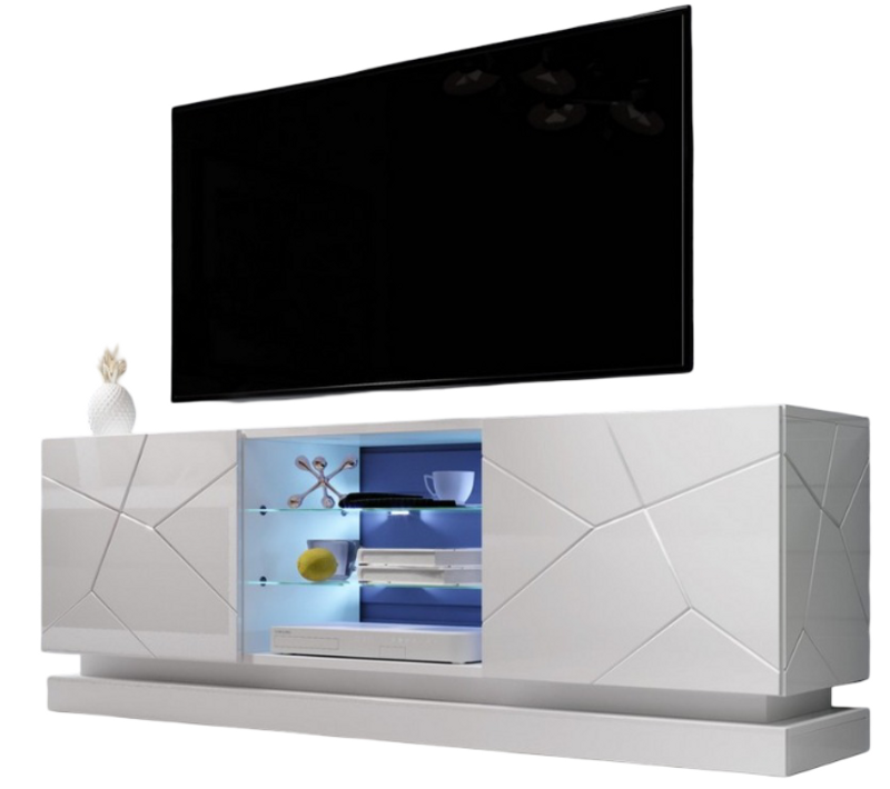 Meuble TV Blanc Design 160 Cm à LED Clost - Sans LED