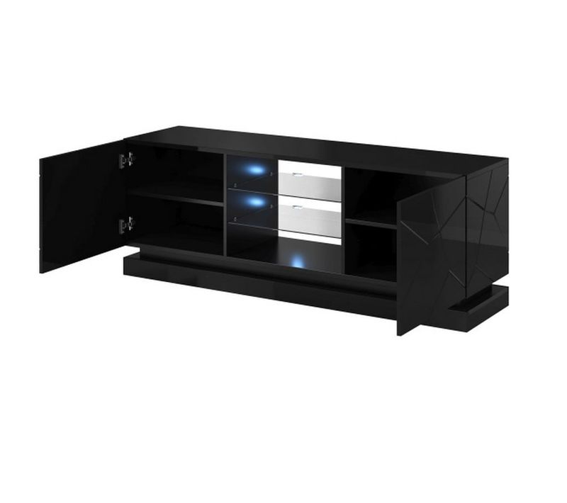 Meuble TV Noir Design 160 Cm à LED Clost - Sans LED