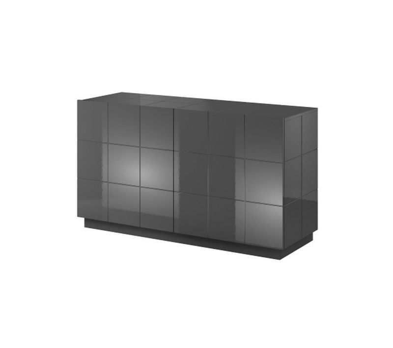Buffet Design Gris Brillant 138cm + LED Flow - Blanc