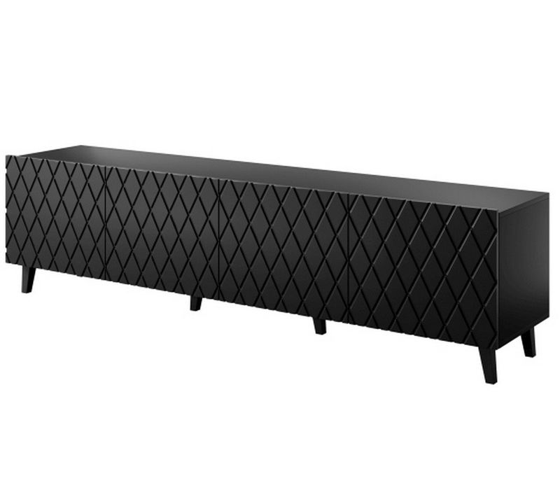 Meuble TV Design Noir Mat 200 Cm Avec 4 Portes Kali