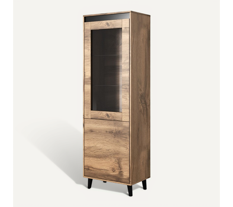 Vitrine Aspect Chêne Wotan Et Gris Anthracite Stik