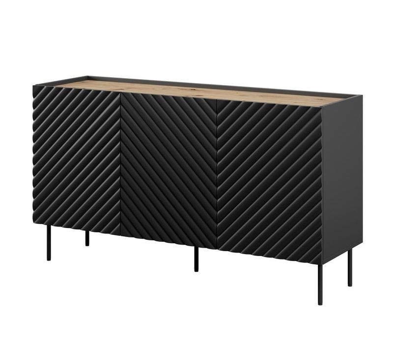 Buffet Bas 150 Cm Noir Mat Et Aspect Chêne Emile