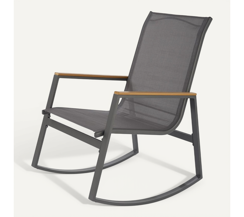 Rocking-chair De Jardin Gris En Métal Avec Accoudoirs En Bois Bark