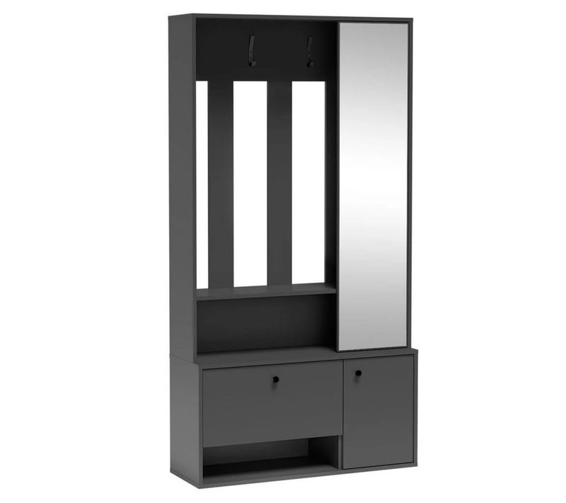 Vestiaire D'entrée Design Couleur Graphite Avec Miroir Et Patères En Métal Macao