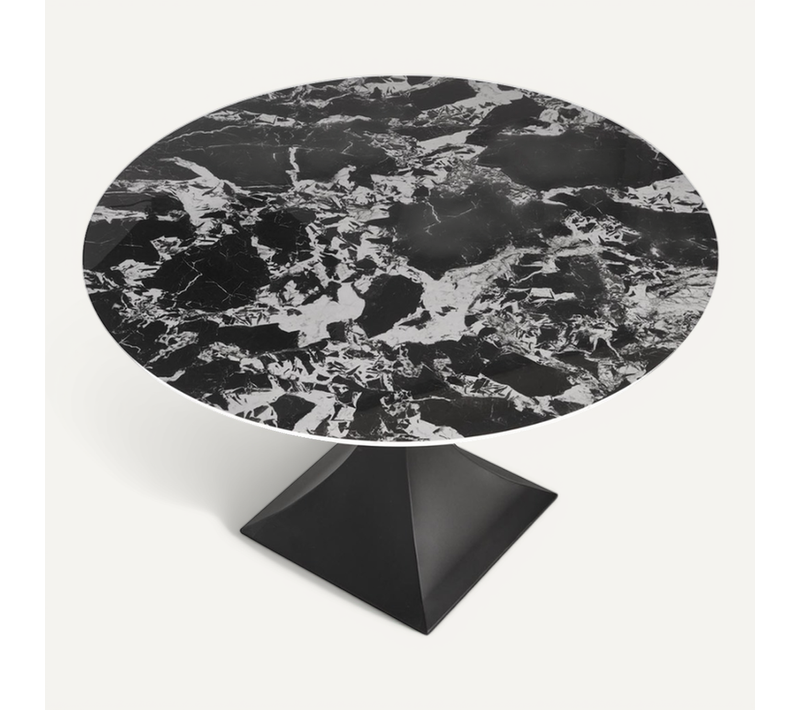 Table à Manger Ronde 120 Cm Marbre Noir Et Pieds Noir Lanuem
