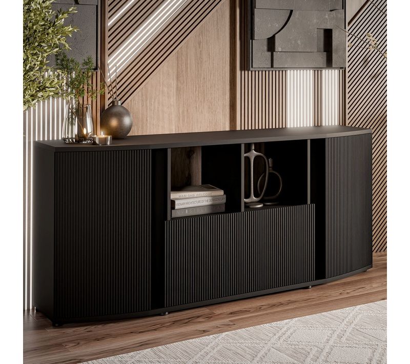 Buffet Bas Design Noir Avec Façade Arrondie Looping