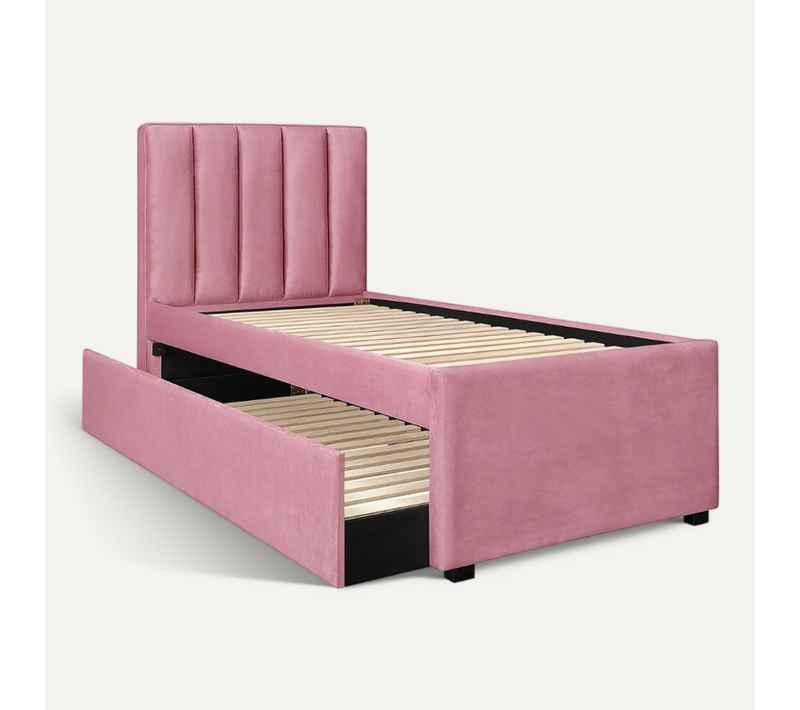 Lit Gigogne 90 X 200cm Rose Avec Sommiers à Lattes Tom