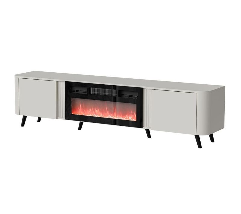 Meuble Télé Beige 200 Cm Avec Cheminée Électrique Lucky