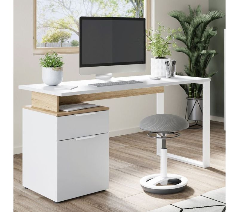 Bureau Droit Avec Caisson Intégré 140 Cm Style Scandinave Capi