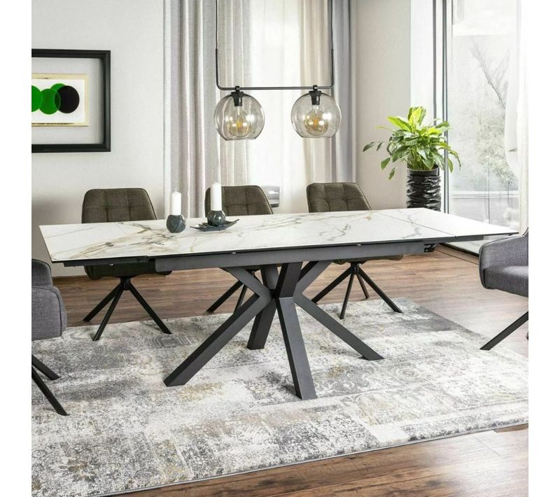 Table Design Céramique Effet Marbre Blanc 160-240 Cm Gatien