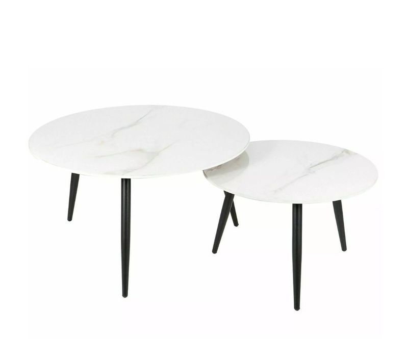 Table Basse Ronde Gigogne Avec Plateau Céramique Blanc Edmond