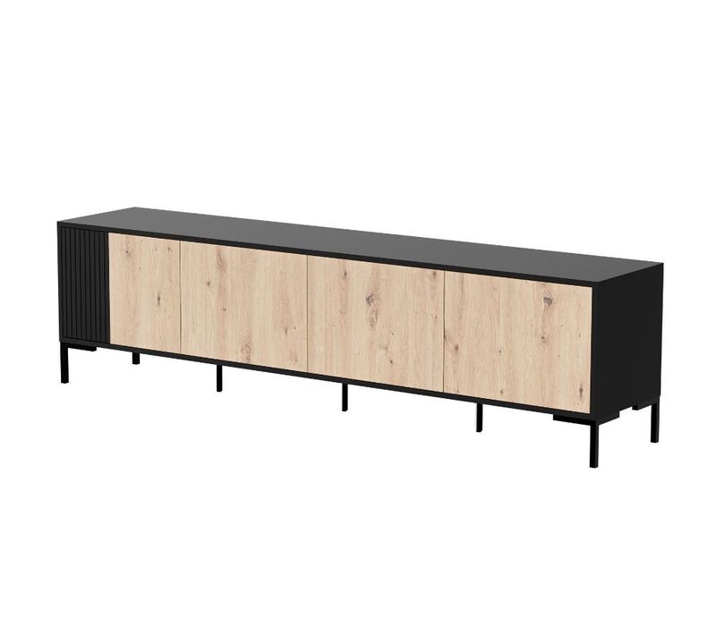 Meuble Télé Noir Et Bois 200cm - 4 Portes - Polo