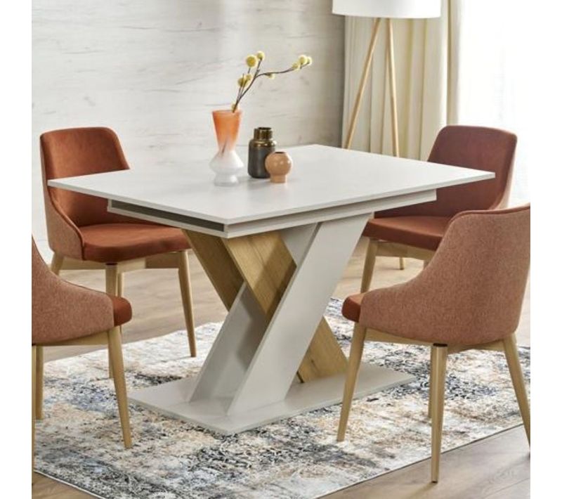 Table à Manger Extensible Avec Pied Central Beige Et Bois Apodis