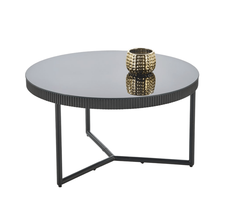 Table Basse Ronde Noir Laqué Avec Plateau Verre 80cm Elois