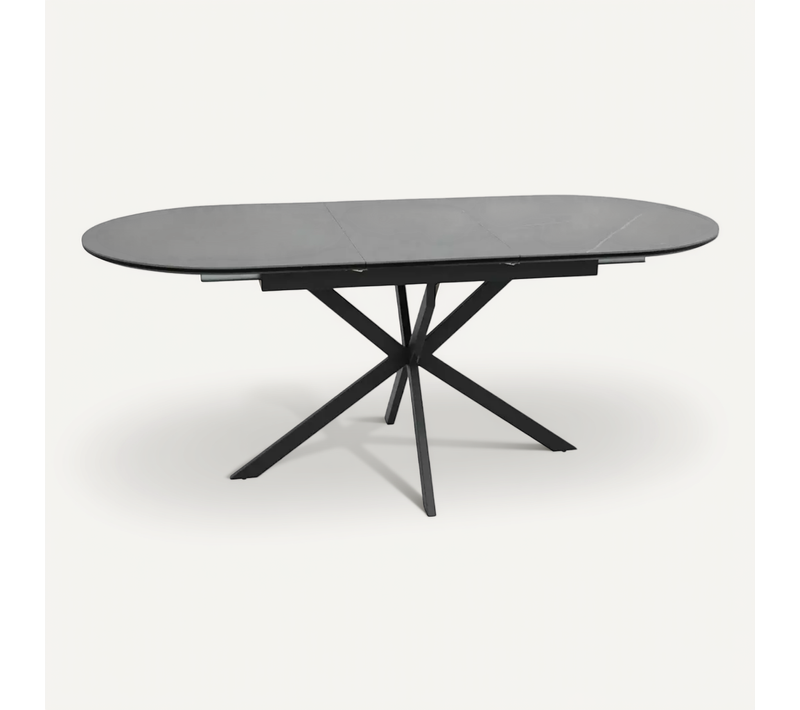 Table Extensible 140-180 Cm Céramique Grise 8 Pers Pied Noir Ovale Milanoz